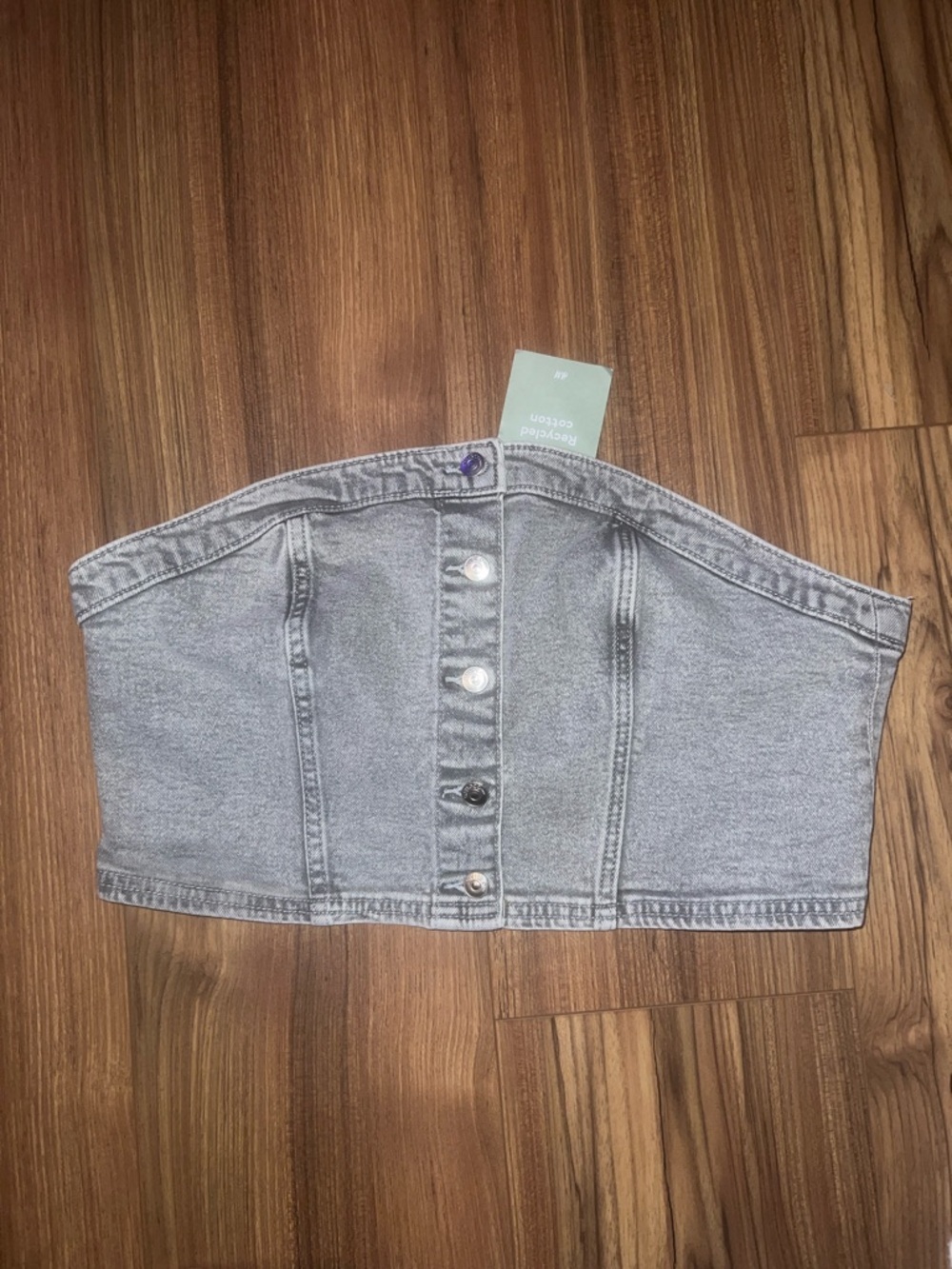 H&M Light Gray Denim Strapless Crop Top
